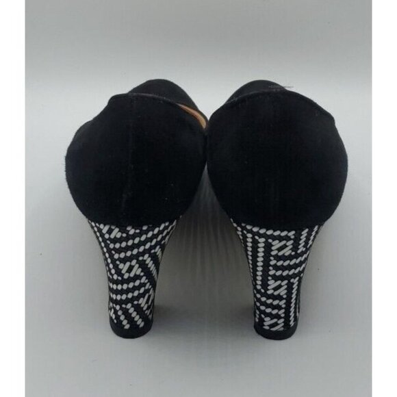 Linea Raffaella Black Suede Geo Designed Heels Pump VERA GOMMA SZ 39.5/8.5 Italy - Picture 5 of 14